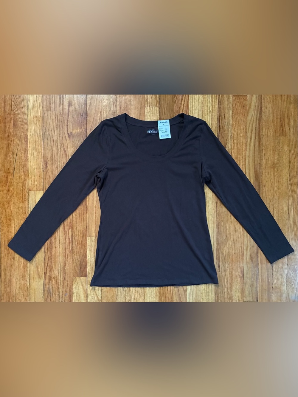 NWT Kenneth Cole Reaction Brown Solid Scoop Neck Long Sleeve T-Shirt Women’s L